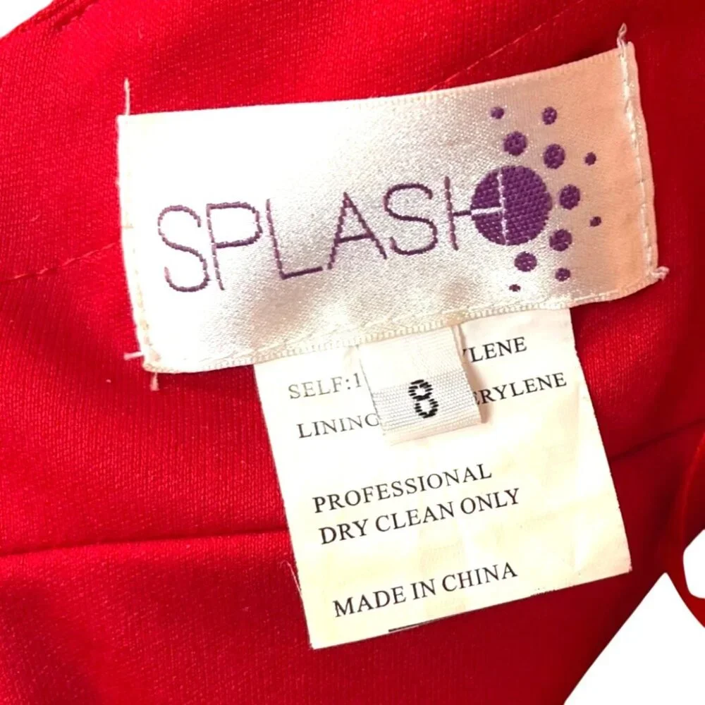 Splash Red Crystal Embellished Open Back Short Dress Sheer Top Cap Sleeves Sz 8 - Picture 6 of 6